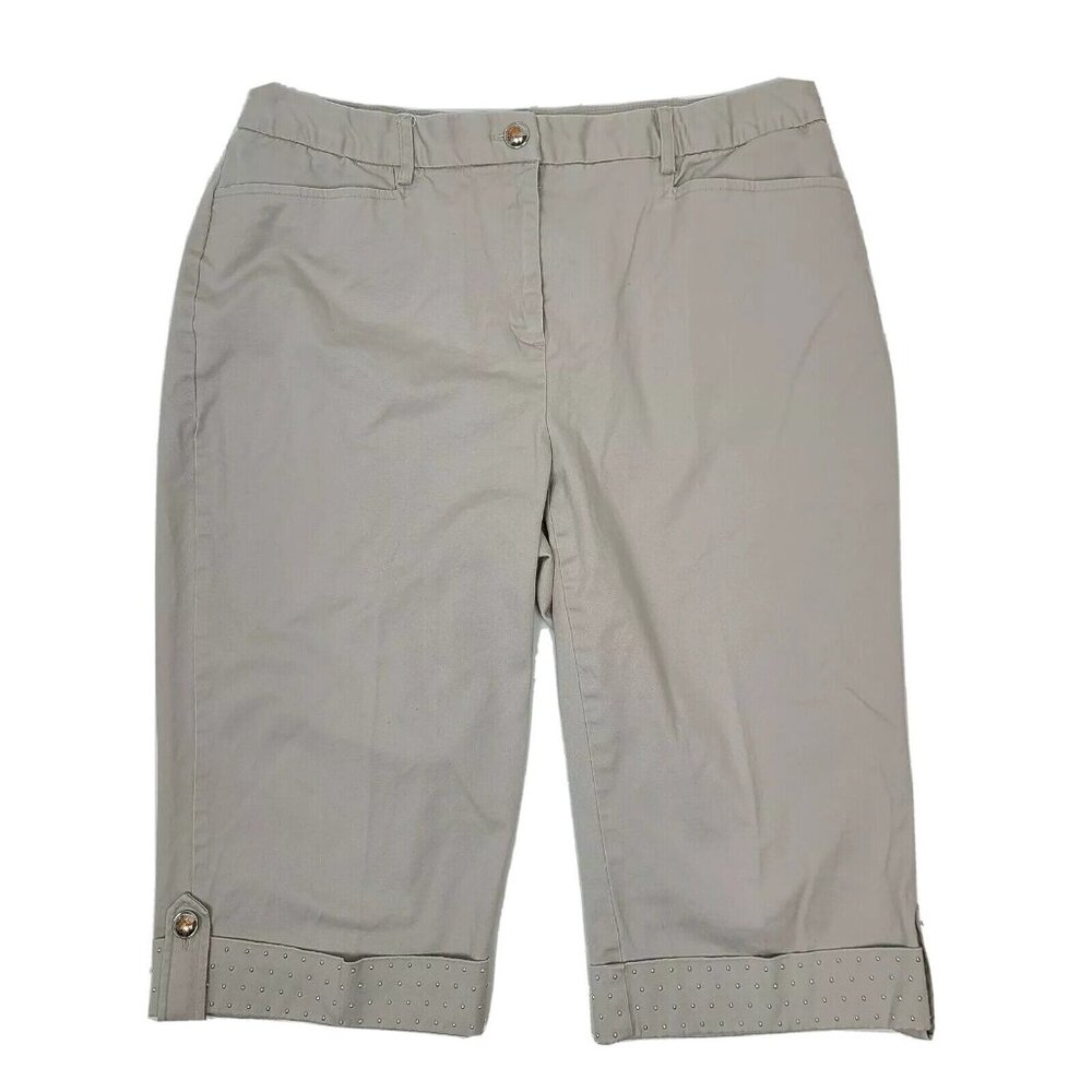 JM Collection Pants Womens Size 10 Solid All‎ Gray Studded Cuff Crop Casual